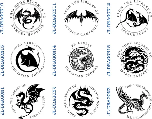Vista 2 de Sello personalizado para libros de biblioteca con tema de dragón, sello autoentintado personalizado para amantes de los libros, sellos