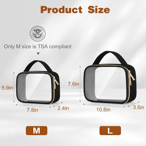 Vista 3 de Bolsa de aseo transparente Wedama, paquete de 2 bolsas de maquillaje transparentes con asas, bolsas cosméticas de PVC para mujeres y hombres, bolsas
