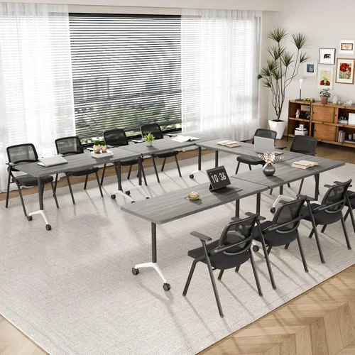 Vista 2 de Paquete de 2 mesas de conferencias plegables, mesa de reunión modular de 1915-gris