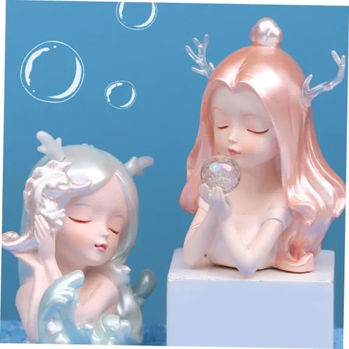 Vista 6 de Adorno de niña del océano para niñas, adorno de escritorio de resina, modelo de niña del océano, juguete de resina, decoración de escritorio