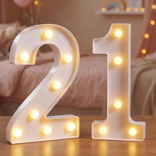 Vista 9 de Números de marquesina LED, números iluminados 2025 para fiestas, letras pequeñas iluminadas, número iluminado a pilas para cumpleaños o decoración