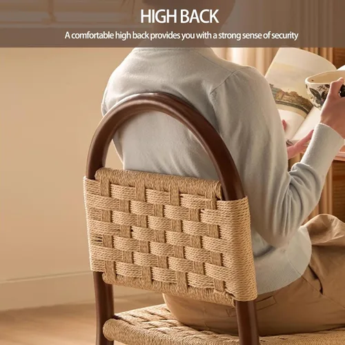 Vista 4 de Rattan Dining Room Chairs Wooden, Woven Kitchen Chairs, Dining Room Chair with Wood Legs, Vanity Chair,Armless Side Chair for Home Bar Restaurant