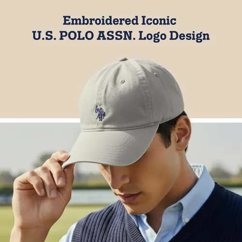 Vista 3 de U.S. Polo Assn. Gorra de béisbol, sombrero ajustable de papá 100% algodón con pequeño logo de pony Gris