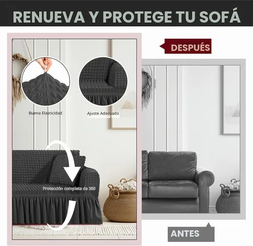 Vista 5 de SmoothNovelty Juego de 1 funda para sofá y 2 fundas para sofá con falda, duradero, lavable, de alta elasticidad, protector de muebles