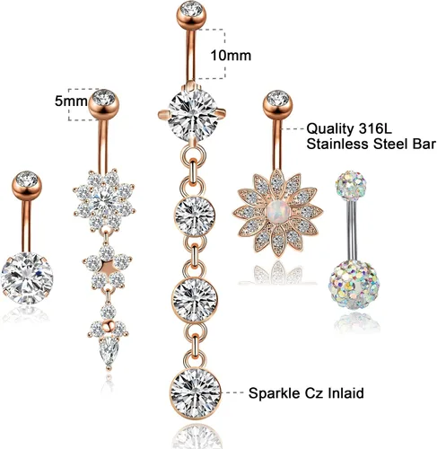 Vista 4 de YOVORO 12 anillos colgantes de acero inoxidable de 14 G para el ombligo para mujeres y niñas anillos de ombligo joyería de piercing de cuerpo Acero