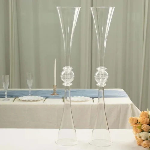 Vista 8 de Efavormart - Juego de 2 centros de mesa de trompeta con adornos de cristal transparente de 31 pulgadas, jarrón reversible de plástico para flores
