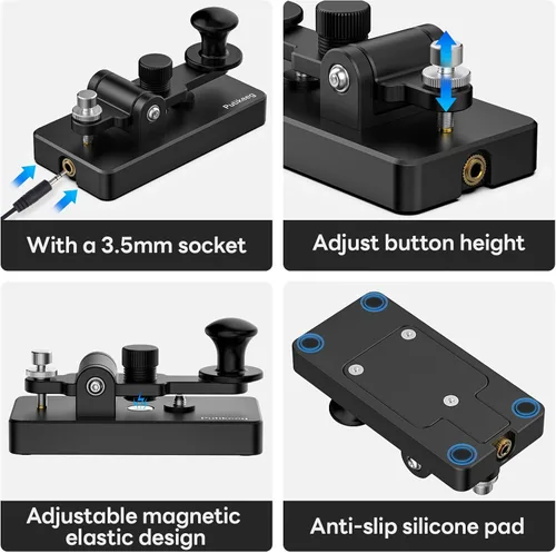 Vista 4 de Putikeeg Clásico Morse Mini Código Clave Morse Código Paleta Llave Aleación de Aluminio Mini-Key Morse CW Llave Portátil Morse Práctica Clave Negro