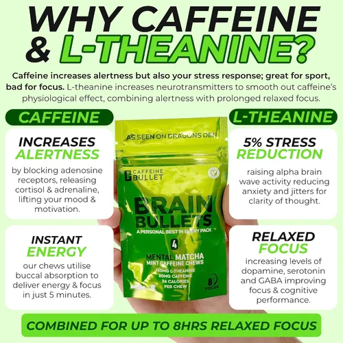 Vista 3 de 80 mg de cafeína y 160 mg de L-teanina para mejorar el enfoque energético (4 porciones) - Pila nootrópica respaldada por neurociencia, agudeza