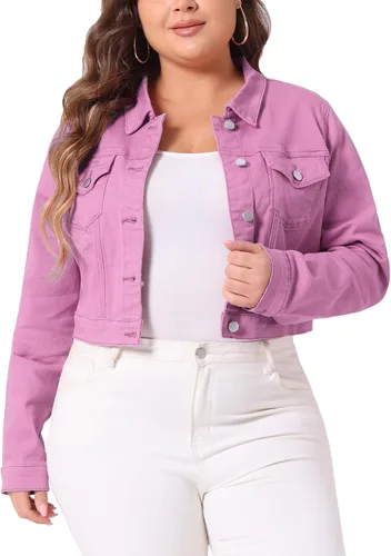 Vista 17 de uxcell Chaquetas de mezclilla cortas con botones de talla grande para mujer con costuras 2025