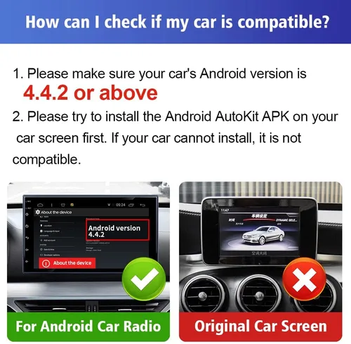 Vista 3 de Carlinkit Adaptador USB inalámbrico CarPlay solo compatible con radios de coche Android. solo para la versión de Android 4.4.2 o superior. APK debe
