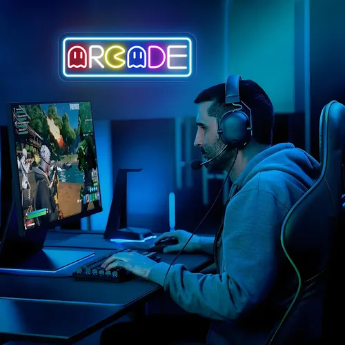 Vista 7 de Letrero de neón de arcade para decoración de sala de juegos con interruptor regulable, luz LED de neón para pared de dormitorio, decoración de sala