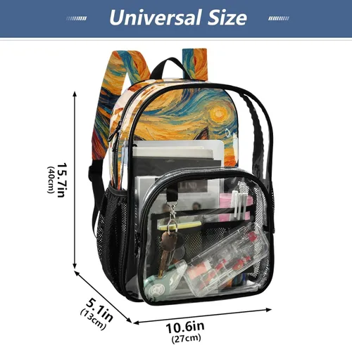 Vista 5 de Mochila transparente con diseño de gato negro y helado para la Negro Naranja Abstracto Gato