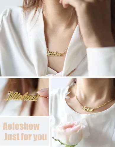 Vista 2 de Aoloshow Collar con nombre personalizado con cualquier nombre, joyería para mujer, regalo de dama de honor para nueva mamá, Metal, no aplica