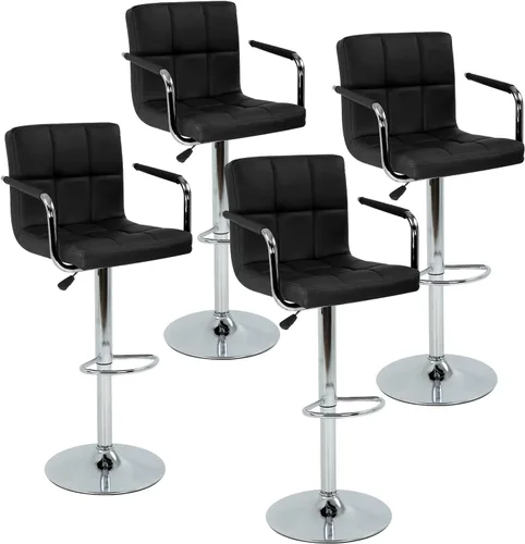 Vista 8 de Juego de 2 taburetes de bar con reposabrazos, taburetes de bar giratorios de altura ajustable con respaldo de piel sintética, silla de comedor alta