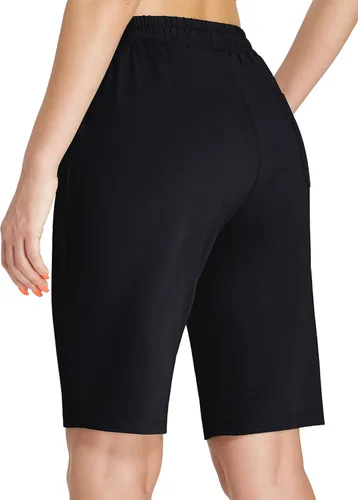 Vista 3 de EZRUN - Bermudas para mujer, para entrenar en el gimnasio, pantalones cortos veraniegos de algodón con bolsillos profundos para mujer