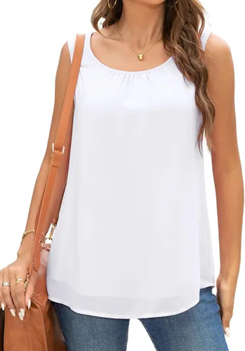 Vista 3 de QUEZHU Blusa casual de verano para mujer, de doble capa, de gasa, holgada, para el trabajo