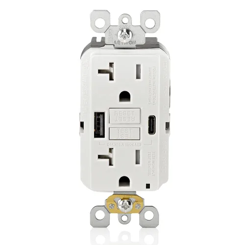 Vista 36 de Leviton SmartlockPro - Combinación GFCI de autocomprobación 15A con USB tipo A y tipo C en pared, cargador USB para teléfonos inteligentes y Blanco
