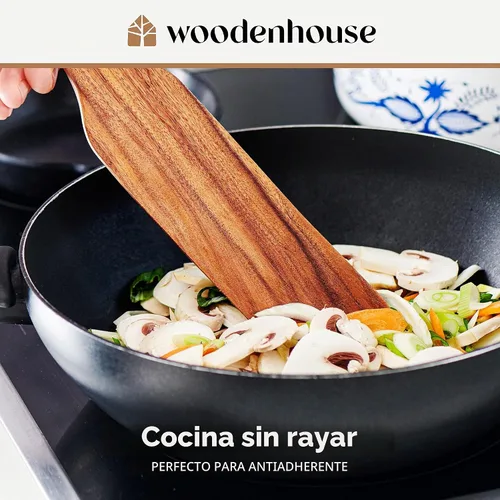 Vista 5 de Juego de 5 espátulas de madera de teca, herramientas de cocina para cocinar