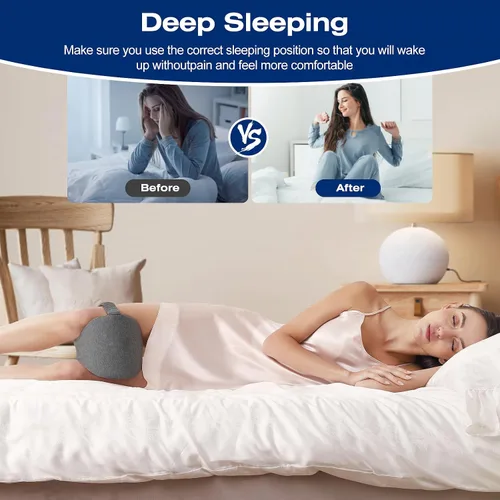 Vista 7 de Almohada de rodilla y pierna para dormir de lado, almohada de pierna para dormir de lado con correa, 100% espuma viscoelástica, cojín espaciador