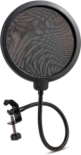 Vista 3 de Filtro pop para micrófono con protector de pantalla de viento de doble capa, brazo estabilizador de cuello de cisne flexible de 360° y clip
