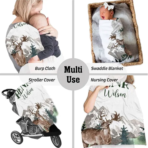 Vista 6 de Manta personalizada de ciervo alpino para bebé, manta personalizada para el cuarto de bebé, manta de vellón suave para la vida silvestre, ropa