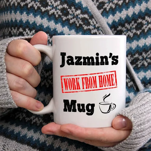 Vista 2 de Jazmin's Coffee Mug - Personalized Ceramic Work From Home WFH Cup with Name, Custom Mug, Customized Birthday/Christmas Gift, Holiday Present, 11 Oz