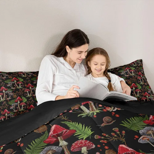 Vista 6 de Feelyou Lindo juego de edredón decorativo de hongos para niños, edredón de hongos de dibujos animados para niños y adolescentes, juego de ropa