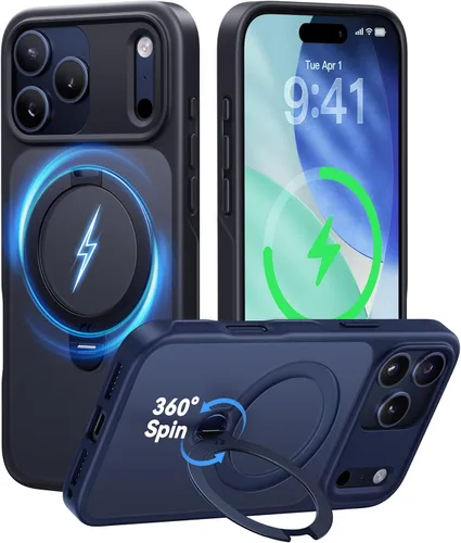 Vista 30 de CASEKOO Funda negra para iPhone 17 con soporte magnético giratorio de 360 grados