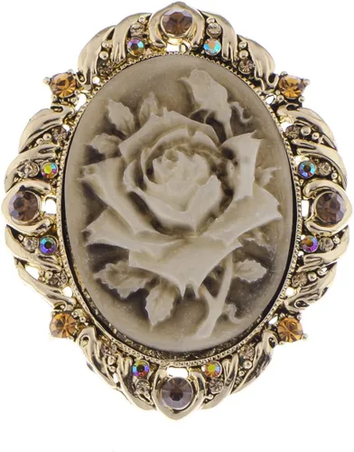 Vista 13 de Alilang Broche de pasador de camafeo con flores de cristal rosa antiguo inspirado en la vendimia Negro