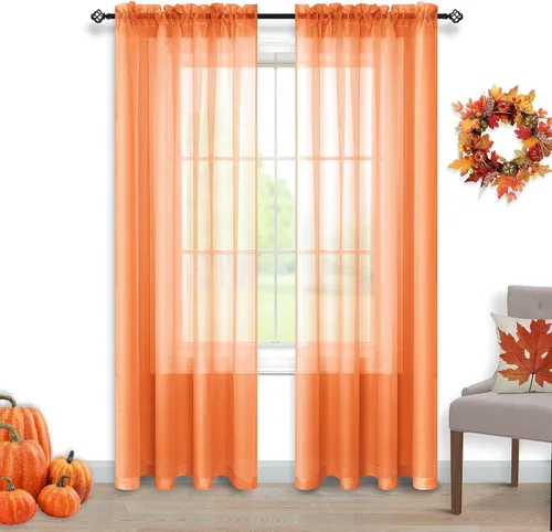 Vista 39 de Cortinas traslúcidas negras de 45 pulgadas de largo para ventanas de baño, juego de 2 paneles, cortinas de media ventana para cocina y dormitorio