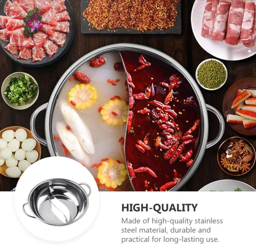 Vista 2 de UPKOCH Olla caliente de acero inoxidable Shabu Olla caliente dividida Olla de cocina de sopa de doble cara Olla de cocina con divisor para estufa