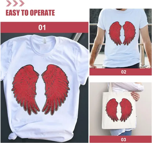 Vista 8 de 2pcs Red Sequin Angel Wing Embroidered Patches Iron-on Applique for Jackets DIY Clothes Accessory Craft Embellishments Suitable for Halloween