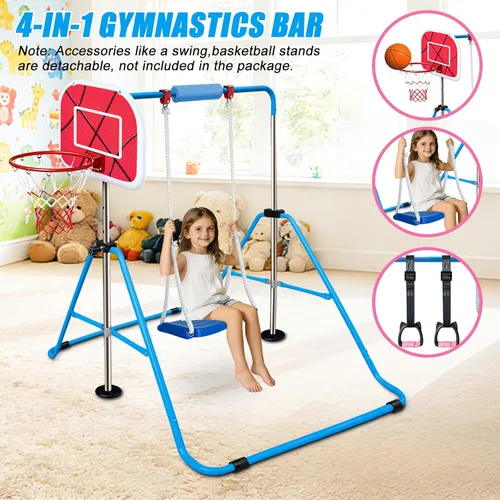 Vista 8 de Triclicks Barra de gimnasia plegable para niños, altura ajustable, barra de entrenamiento junior, barra de entrenamiento horizontal expandible