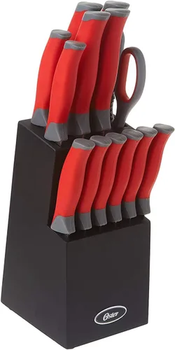 Vista 10 de Oster Lindbergh Juego de cuchillos de cocina con bloque de acero inoxidable de 14 piezas, negro - Cuchillos para cocina