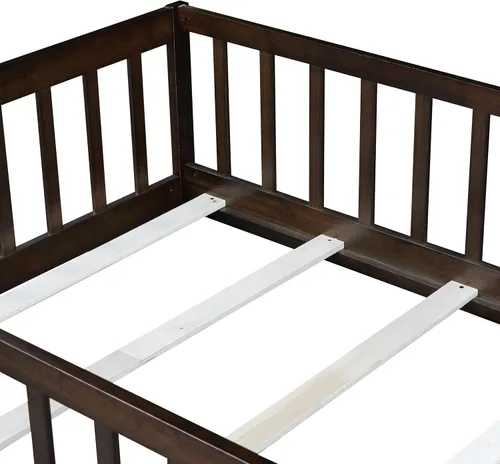 Vista 7 de Marco de cama Montessori de tamaño individual con rejillas, puerta y valla Valla Espresso