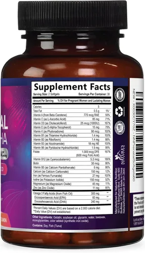 Vista 9 de Vitaminas prenatales para mujeres con ácido fólico + Omega 3 DHA para el desarrollo del cerebro fetal, el mejor suplemento de vitamina prenatal