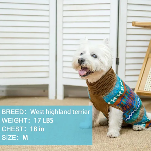 Vista 5 de Suéter Mihachi para perro - Ropa de abrigo de invierno con tiras coloridas para clima frío Marrón
