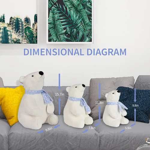 Vista 2 de Oso polar de peluche, 9.8 pulgadas, realista, súper suave, lindo oso polar con bufanda, lindo juguete de peluche Kawaii para niños, niños, familia