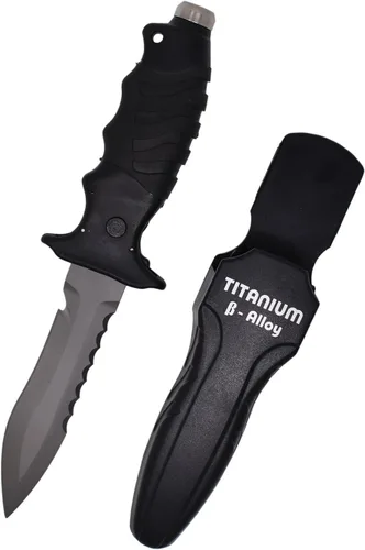 Vista 3 de Palantic BETA - Cuchillo de buceo de titanio con hoja de 5 pulgadas, resistente, libre de óxido, resistente a la corrosión con funda y correas
