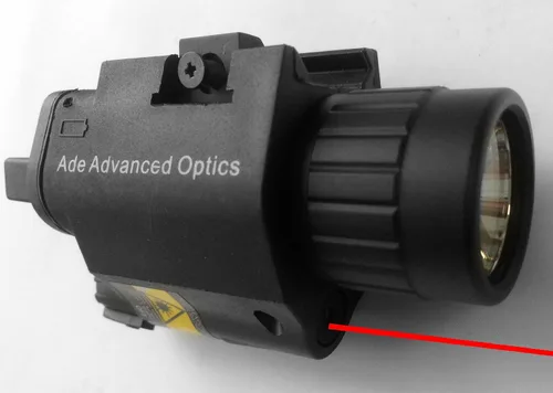 Vista 2 de Ade Advanced Optics Vista láser táctica compacta montada en riel con linterna LED de 200 lúmenes y almohadilla de interruptor de presión, color rojo