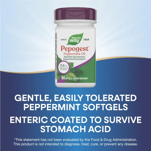 Vista 4 de Aceite de hierbabuena Nature's Way Pepogest con cubierta entérica, 60 cápsulas