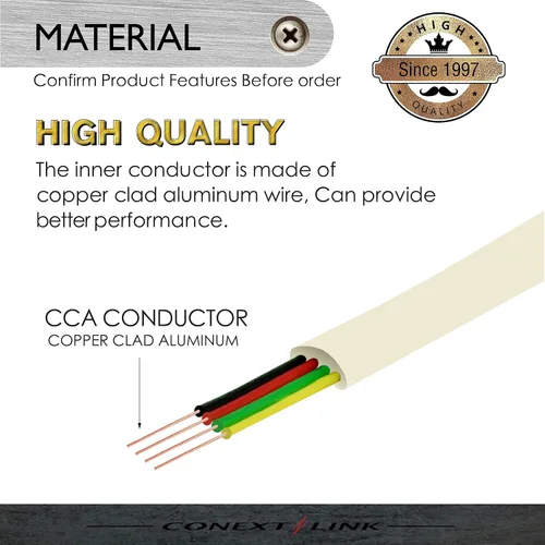 Vista 2 de Cable de extensión de teléfono modular RJ11 6P4C Cable de línea de cable de teléfono (7 pies, beige) (33201)