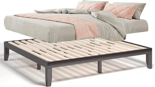 Vista 11 de COSTWAY Base de cama de plataforma de tamaño individual, base de colchón de madera de goma maciza de 14 pulgadas con soporte de listones