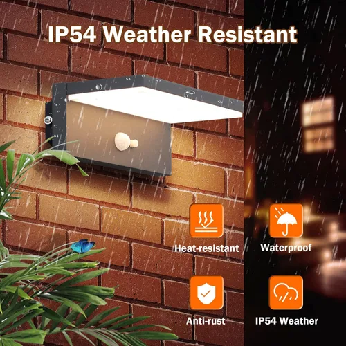 Vista 3 de Paquete de 2 luces solares de pared para exteriores, sensor de movimiento, impermeable, del anochecer al amanecer, lámpara solar de montaje en Negro
