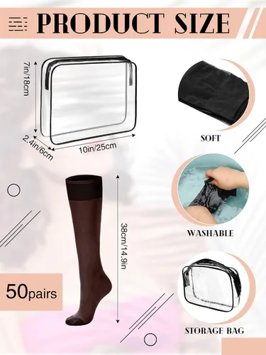 Vista 2 de 50 pares de medias altas de nailon para mujer con bolsa de maquillaje de PVC
