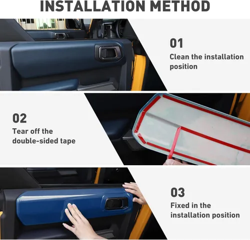Vista 5 de Cubierta de panel de manija de puerta interior compatible con Ford Bronco 2021-2024+ 4 puertas (azul)