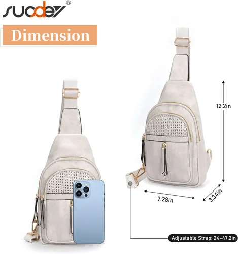 Vista 6 de SUOSDEY 2024 Sling Bag for Women Leather Crossbody Bags for Women Trendy Chest Bag Traveling Walking