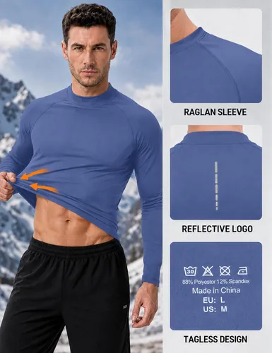 Vista 5 de Roadbox Camisas térmicas de manga larga para hombre, paquete de 2 unidades Blanco/Azul/Gris