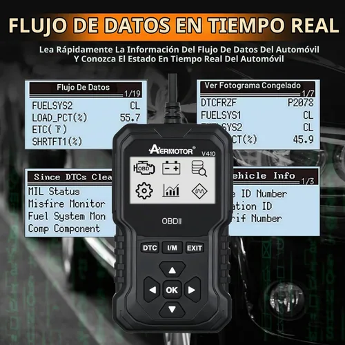 Vista 5 de Escáner OBD2, Herramienta de Diagnóstico de Escáner de Coche V410: Lector de Códigos de Falla del Motor, Herramienta de Escaneo con Datos en Negro