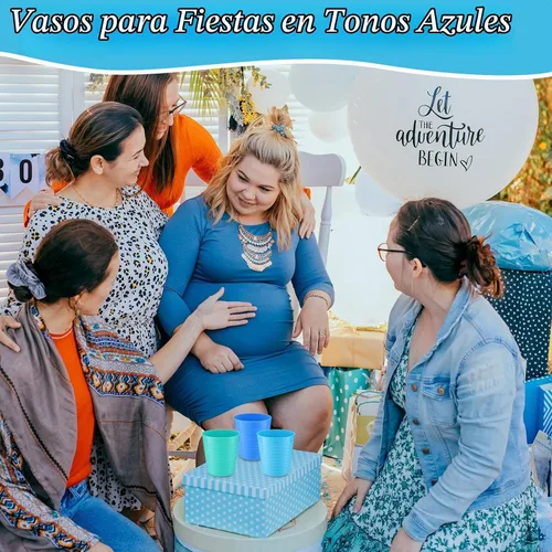 Vista 4 de Eccliy 36 vasos de plástico para niños de 8 onzas, color azul Tonos azules